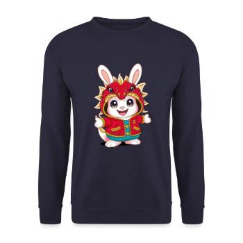 Lapin Kawaii de dessin animé avec tenue de dragon cool - Sweat-shirt Unisexe - marine - Devant - Alina (178cm) & Michal (187cm)
