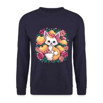 Kawaii Fennec Desert Fox with Peaches - Unisex Sweatshirt - navy - Front - Alina (178cm) & Michal (187cm)