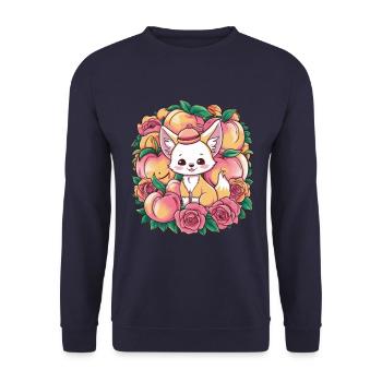 Kawaii Fennec Desert Fox with Peaches - Unisex Sweatshirt - navy - Front - Alina (178cm) & Michal (187cm)