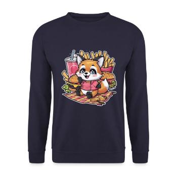Kawaii Fuchs liebt Fast Food - Unisex Pullover - Navy - Vorne - Alina (178cm) & Michal (187cm)
