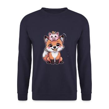 Kawaii fox in cartoon style with piggy bank - Unisex Sweatshirt - navy - Front - Alina (178cm) & Michal (187cm)