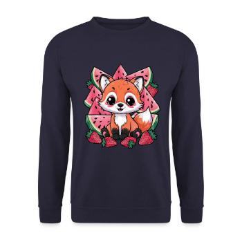 Kawaii fox with strawberries and watermelon - Unisex Sweatshirt - navy - Front - Alina (178cm) & Michal (187cm)