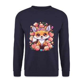Cartoon Kawaii Fox with Peaches - Unisex Sweatshirt - navy - Front - Alina (178cm) & Michal (187cm)