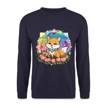 Cartoon Kawaii Fuchs mit Pfirsichen - Unisex Pullover - Navy - Vorne - Alina (178cm) & Michal (187cm)