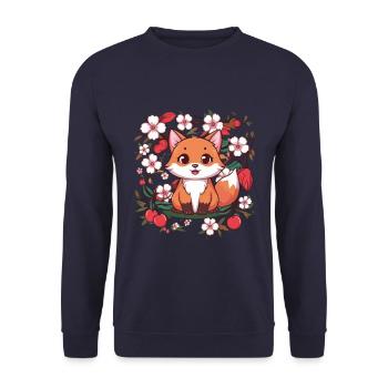 Renard kawaii avec des cerises et des fleurs de cerisier Sakura - Sweat-shirt Unisexe - marine - Devant - Alina (178cm) & Michal (187cm)