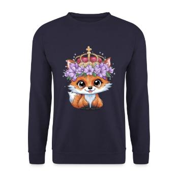 Kawaii Fox with Crown and Purple Flowers - Unisex Sweatshirt - navy - Front - Alina (178cm) & Michal (187cm)