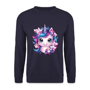 Cute Unicorn with Orchids - Unisex Sweatshirt - navy - Front - Alina (178cm) & Michal (187cm)