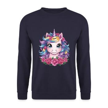 Licorne Kawaii avec des roses - Sweat-shirt Unisexe - marine - Devant - Alina (178cm) & Michal (187cm)