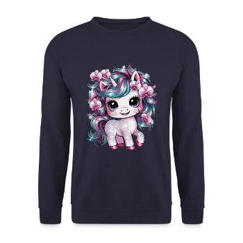 Cute Unicorn with Orchids - Unisex Sweatshirt - navy - Front - Alina (178cm) & Michal (187cm)
