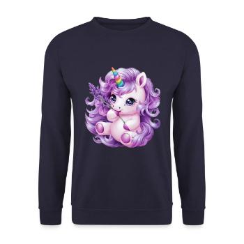 Kawaii Unicorn with Violet Flowers - Unisex Sweatshirt - navy - Front - Alina (178cm) & Michal (187cm)