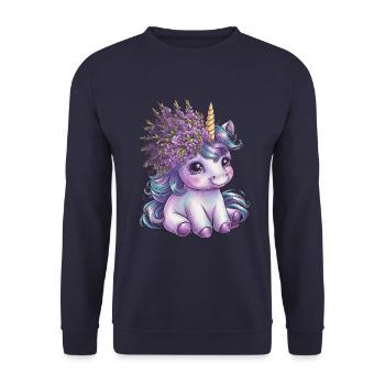 Unicorn with lilac in her hair loves flowers - Unisex Sweatshirt - navy - Front - Alina (178cm) & Michal (187cm)