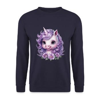 Licorne Kawaii aux fleurs violettes - Sweat-shirt Unisexe - marine - Devant - Alina (178cm) & Michal (187cm)