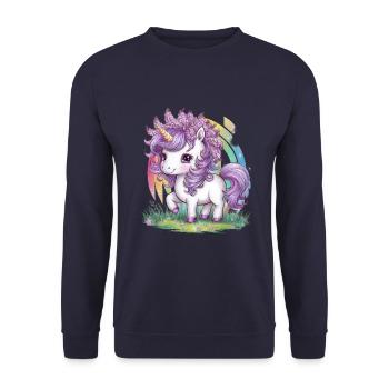 Unicorn with lilac in her hair loves flowers - Unisex Sweatshirt - navy - Front - Alina (178cm) & Michal (187cm)