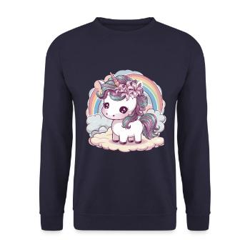 Kawaii unicorn with lilies in her hair - Unisex Sweatshirt - navy - Front - Alina (178cm) & Michal (187cm)