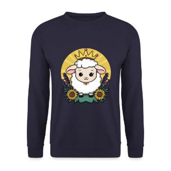 Kawaii Sheep with Crown, Sunflowers & Lavender - Unisex Sweatshirt - navy - Front - Alina (178cm) & Michal (187cm)