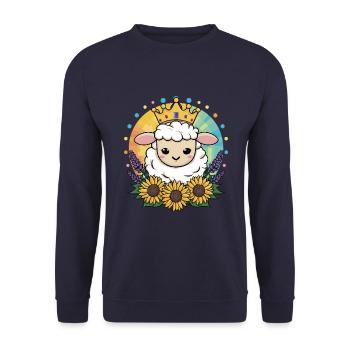 Kawaii Sheep with Crown, Sunflowers & Lavender - Unisex Sweatshirt - navy - Front - Alina (178cm) & Michal (187cm)