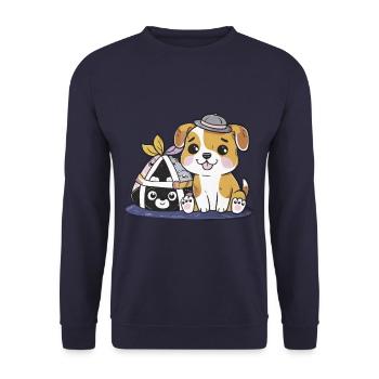 Kawaii Cartoon Hund mit Onigiri Reisbällchen - Unisex Pullover - Navy - Vorne - Alina (178cm) & Michal (187cm)