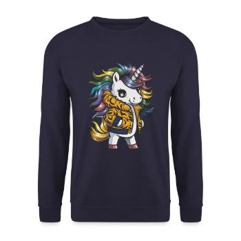 Licorne Kawaii de dessin animé avec tenue de tigre - Sweat-shirt Unisexe - marine - Devant - Alina (178cm) & Michal (187cm)