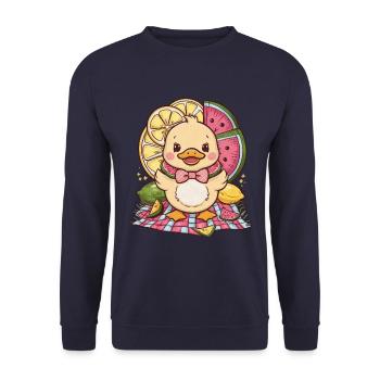 Kawaii duckling with lemon and watermelon - Unisex Sweatshirt - navy - Front - Alina (178cm) & Michal (187cm)