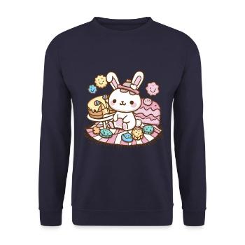 Dessin animé lapin kawaii avec des biscuits et un gâteau - Sweat-shirt Unisexe - marine - Devant - Alina (178cm) & Michal (187cm)