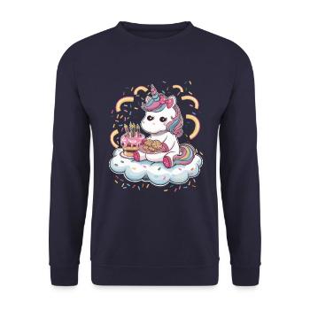 Licorne Kawaii de dessin animé avec des biscuits et un gâteau - Sweat-shirt Unisexe - marine - Devant - Alina (178cm) & Michal (187cm)