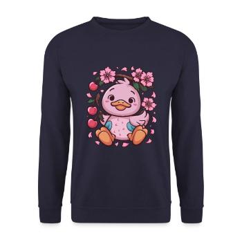 Caneton aux cerises et fleurs de cerisier sakura - Sweat-shirt Unisexe - marine - Devant - Alina (178cm) & Michal (187cm)