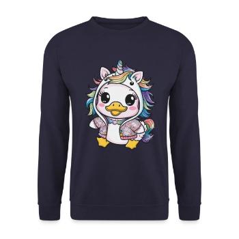 Dessin animé Kawaii Caneton avec tenue de licorne - Sweat-shirt Unisexe - marine - Devant - Alina (178cm) & Michal (187cm)