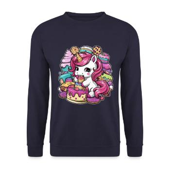 Licorne Kawaii de dessin animé avec des biscuits et un gâteau - Sweat-shirt Unisexe - marine - Devant - Alina (178cm) & Michal (187cm)