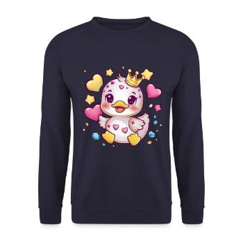 Kawaii Entchen mit traditioneller Schuluniform - Unisex Pullover - Navy - Vorne - Alina (178cm) & Michal (187cm)