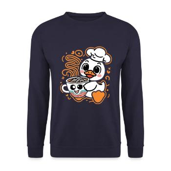 Caneton kawaii avec nouilles en tasse - Sweat-shirt Unisexe - marine - Devant - Alina (178cm) & Michal (187cm)