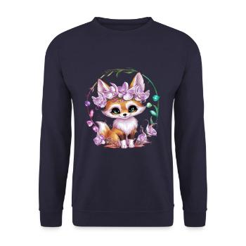 Fennec Desert Fox with Crown and Orchids - Unisex Sweatshirt - navy - Front - Alina (178cm) & Michal (187cm)