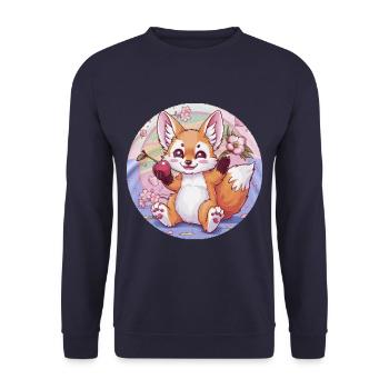 Renard kawaii avec des cerises et des fleurs de cerisier Sakura - Sweat-shirt Unisexe - marine - Devant - Alina (178cm) & Michal (187cm)