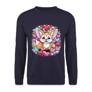 Kawaii Fennec Desert Fox with Colorful Hearts - Unisex Sweatshirt - navy - Front - Alina (178cm) & Michal (187cm)