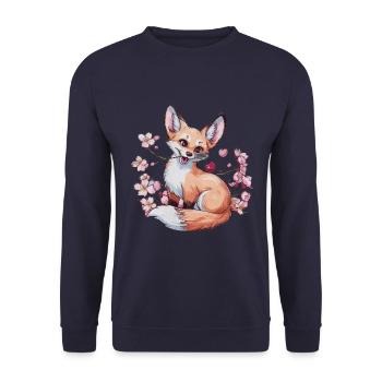 Renard kawaii avec des cerises et des fleurs de cerisier Sakura - Sweat-shirt Unisexe - marine - Devant - Alina (178cm) & Michal (187cm)