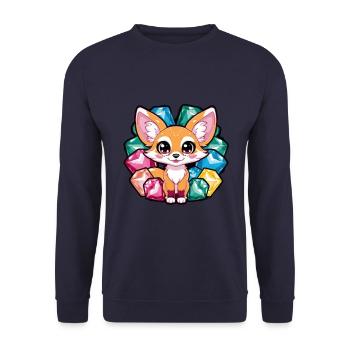 Kawaii Fennec Desert Fox with Colorful Hearts - Unisex Sweatshirt - navy - Front - Alina (178cm) & Michal (187cm)
