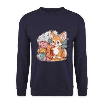 Kawaii Fennec Desert Fox with Cups and Blanket - Unisex Sweatshirt - navy - Front - Alina (178cm) & Michal (187cm)