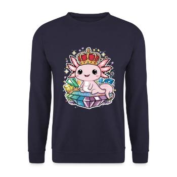 Kawaii Axolotl with Royal Crown. - Unisex Sweatshirt - navy - Front - Alina (178cm) & Michal (187cm)