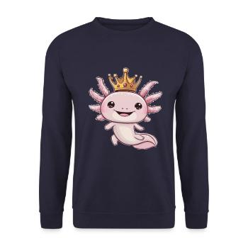 Kawaii Axolotl with Royal Crown. - Unisex Sweatshirt - navy - Front - Alina (178cm) & Michal (187cm)