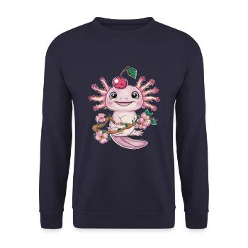 Axolotl aux cerises et fleurs de cerisier Sakura - Sweat-shirt Unisexe - marine - Devant - Alina (178cm) & Michal (187cm)