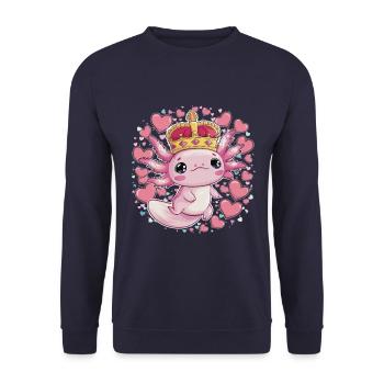 Kawaii Axolotl with Royal Crown. - Unisex Sweatshirt - navy - Front - Alina (178cm) & Michal (187cm)