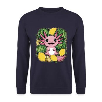 Kawaii Axolotl with Lemons and Watermelons - Unisex Sweatshirt - navy - Front - Alina (178cm) & Michal (187cm)