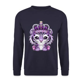 Kawaii tiger with magnificent crown - Unisex Sweatshirt - navy - Front - Alina (178cm) & Michal (187cm)