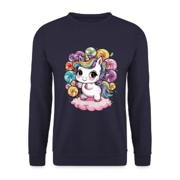 Licorne Kawaii avec des bonbons - Sweat-shirt Unisexe - marine - Devant - Alina (178cm) & Michal (187cm)