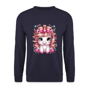 Kawaii Einhorn mit Schleife im Haar - Unisex Pullover - Navy - Vorne - Alina (178cm) & Michal (187cm)