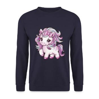 Kawaii Einhorn mit Schleife im Haar - Unisex Pullover - Navy - Vorne - Alina (178cm) & Michal (187cm)