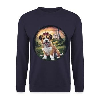 Süßer Briard Hund mit Schloss und Krone - Unisex Pullover - Navy - Vorne - Alina (178cm) & Michal (187cm)