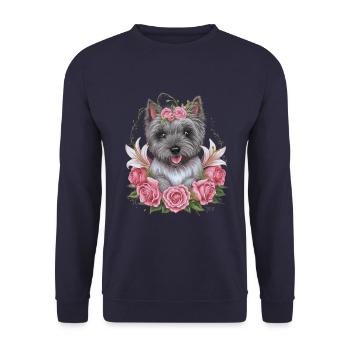 Süßer Cairn Terrier mit farbenfrohen Rosen - Unisex Pullover - Navy - Vorne - Alina (178cm) & Michal (187cm)