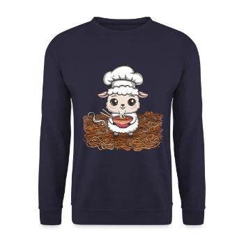 Kawaii Sheep with Japanese Ramen Noodle Soup - Unisex Sweatshirt - navy - Front - Alina (178cm) & Michal (187cm)