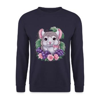 Kawaii chinchilla with red grapes and roses - Unisex Sweatshirt - navy - Front - Alina (178cm) & Michal (187cm)