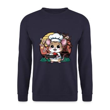 Kawaii Mouse Loves Japanese Sushi - Unisex Sweatshirt - navy - Front - Alina (178cm) & Michal (187cm)